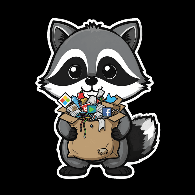 TrashPanda — Mac cleaner app icon, raccoon mascot holding a disk drive